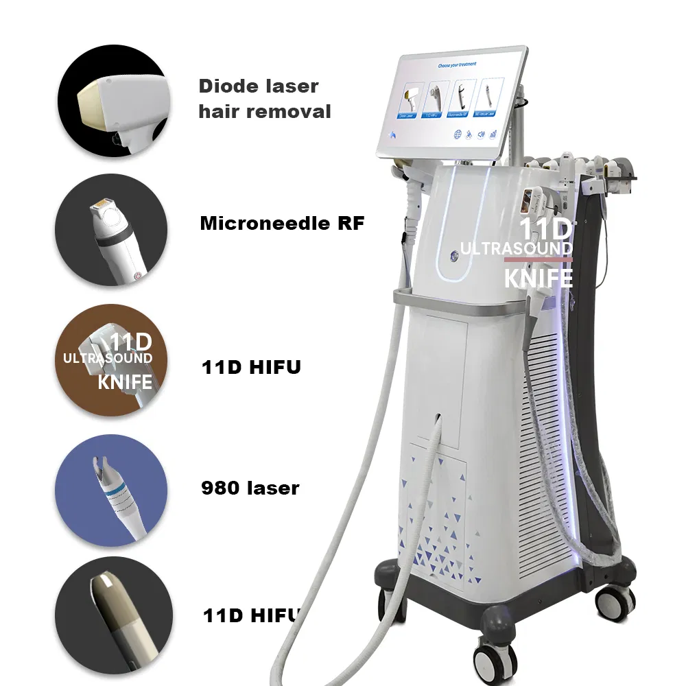 IPL+RF+ND YAG+Hifu+Gold Microneedles Diode Laser Tattoo Removal Laser 4in1 Medical Salon Beauty Equipment